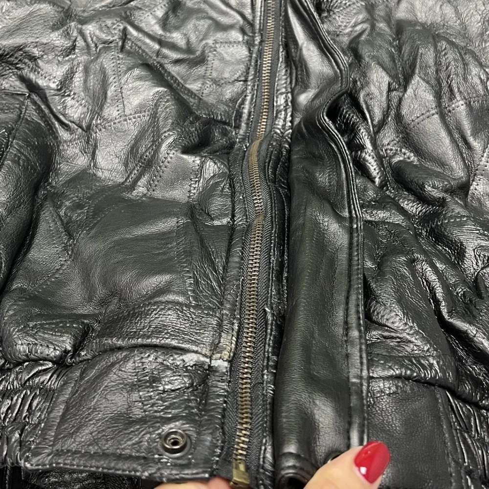 Junction West Patchwork Leather Bomber Jacket Mens L Black Vintage Textured Zip